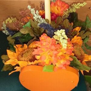 Hand Crafted Floral Table Centerpiece Pumpkin Fall Artificial Flower Arrangement